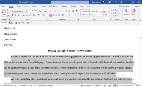 mla format word.